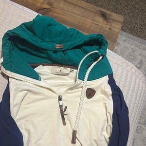 Men's Colorblock Hoodie Sweater - Cream, Green, and Blue